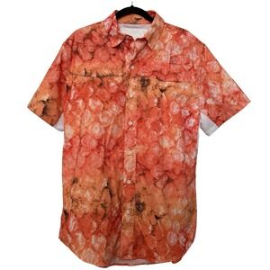 Men's Aquaflauge Fishing Shirt Button Down‎ Sz Medium Oversized Vented Orange